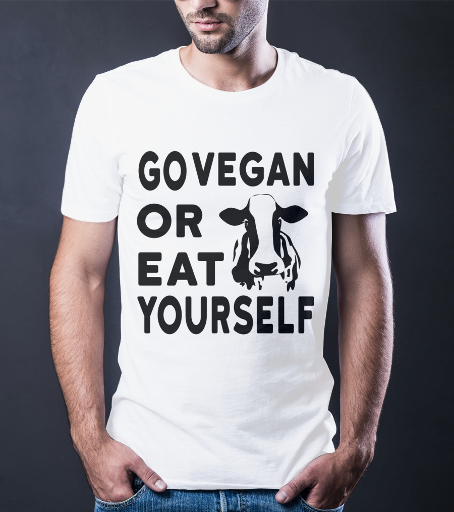 Go Vegan OR Eat Yourself Cow Image T-Shirt