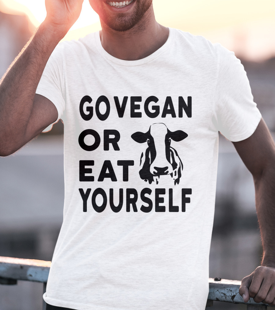 Go Vegan OR Eat Yourself Cow Image T-Shirt