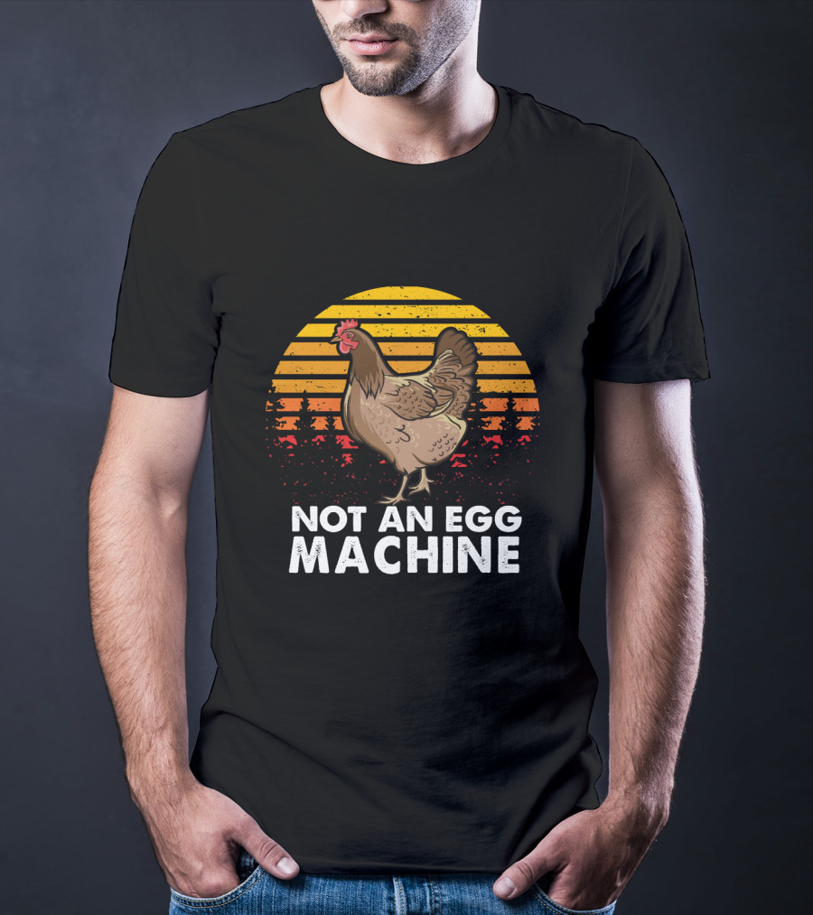 Not An Egg Machine Sunset Chicken Forest Stripes T-Shirt