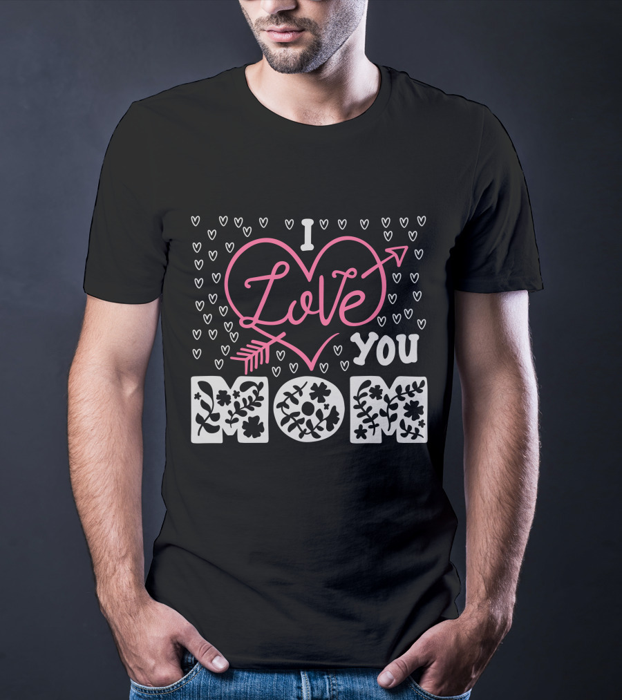 I Love You Mom Floral Heart Arrow T-Shirt