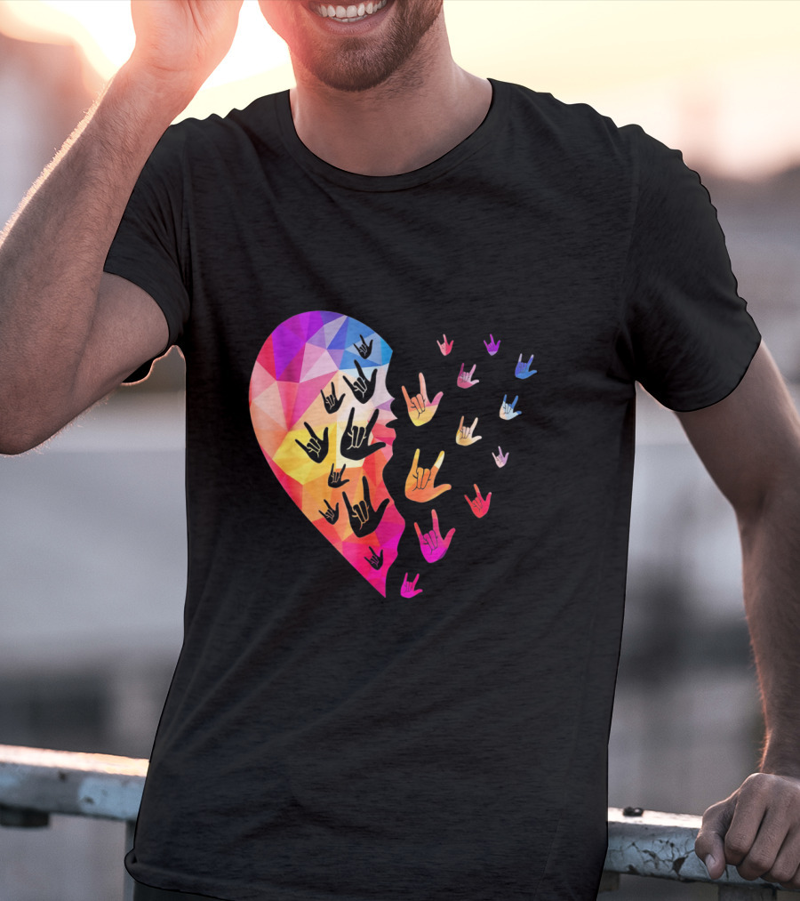Broken Geometric Heart With Colorful Sign Language Hands T-Shirt