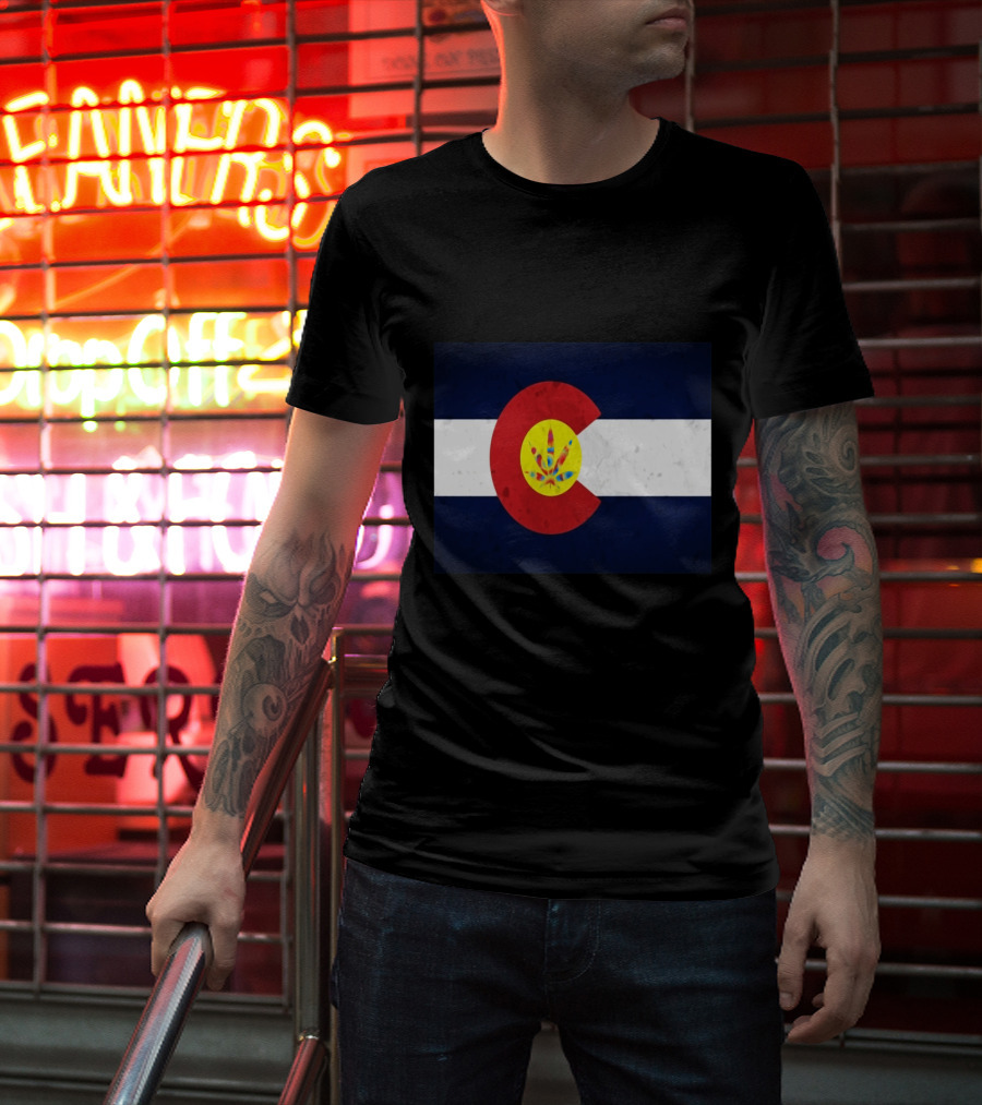 Colorado Flag Tie Dye Leaf Cannabis Symbol BlueWhiteRed T-Shirt