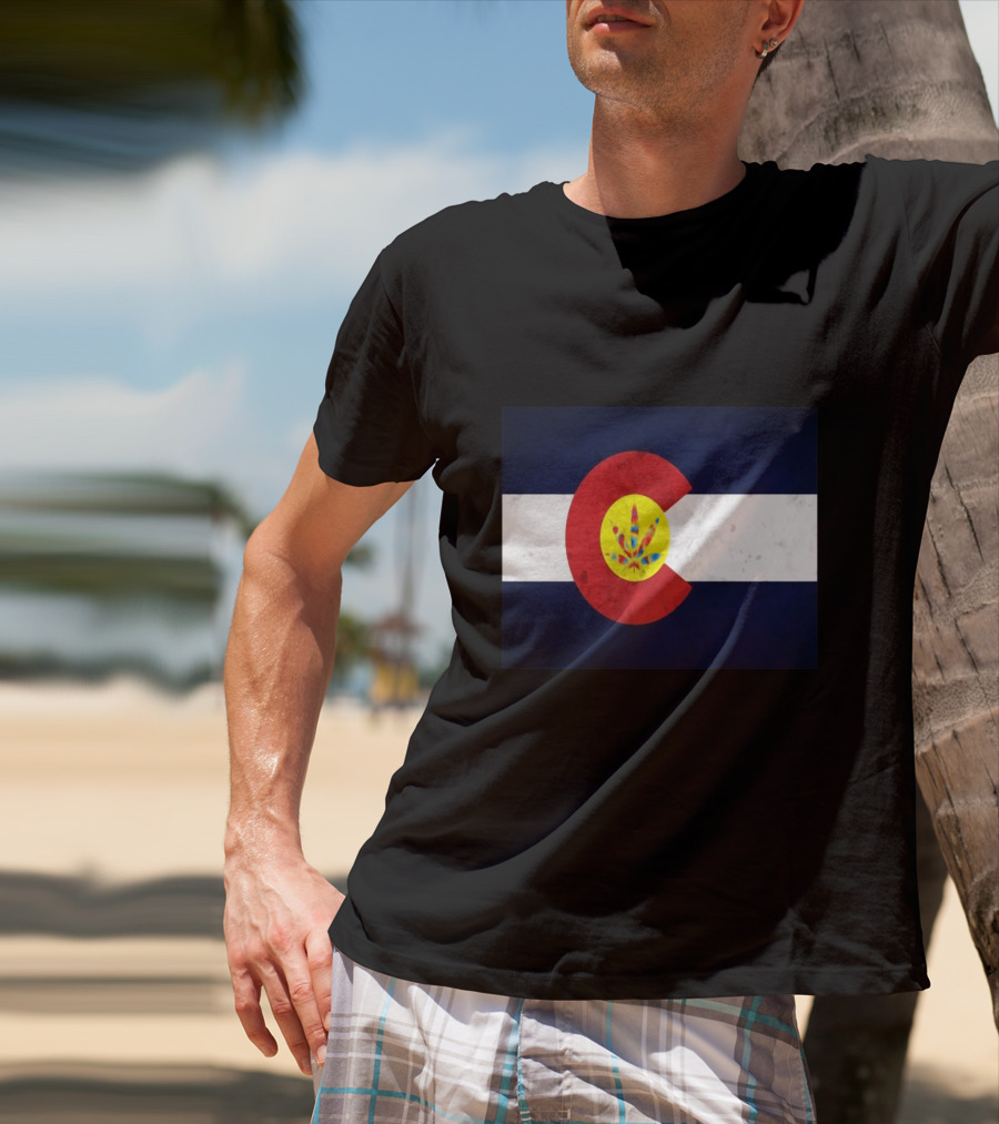 Colorado Flag Tie Dye Leaf Cannabis Symbol BlueWhiteRed T-Shirt