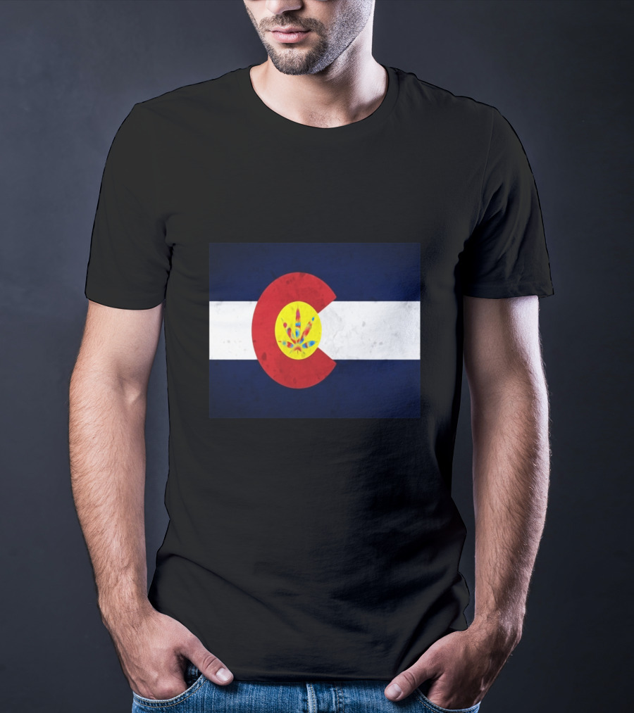 Colorado Flag Tie Dye Leaf Cannabis Symbol BlueWhiteRed T-Shirt
