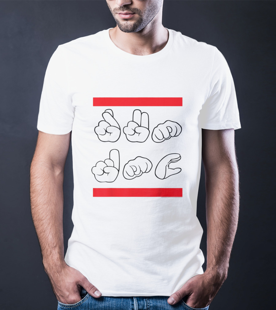 Run DMC ASL Graphic With Iconic Red Bars And Sign Language T-Shirt