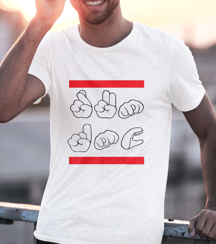 Run DMC ASL Graphic With Iconic Red Bars And Sign Language T-Shirt