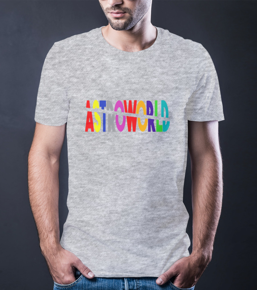 Astroworld Multicolor Split Text Graphic On Gray Background T-Shirt