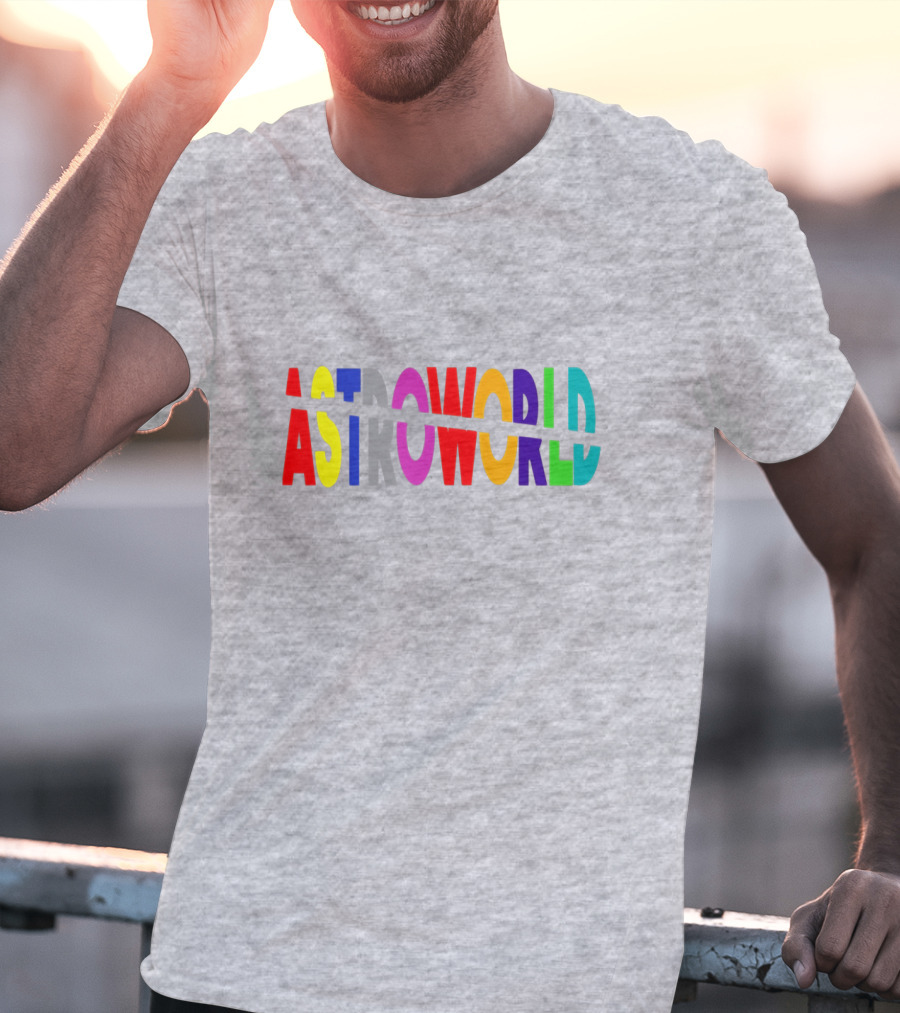 Astroworld Multicolor Split Text Graphic On Gray Background T-Shirt