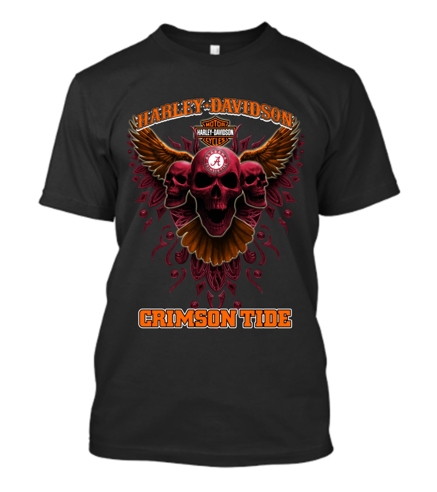 Harley Davidson Crimson Tide Alabama Skull Wings Ncaa T-Shirt
