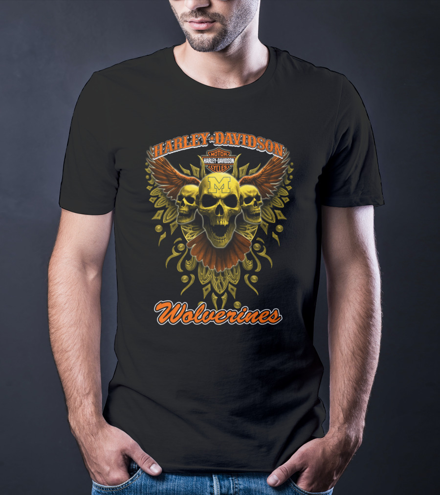 Harley Davidson Wolverines Motorcycles Skulls Wings Michigan T-Shirt