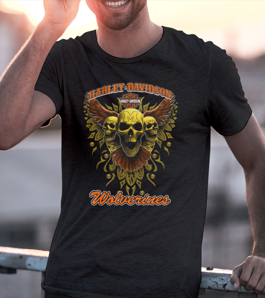 Harley Davidson Wolverines Motorcycles Skulls Wings Michigan T-Shirt