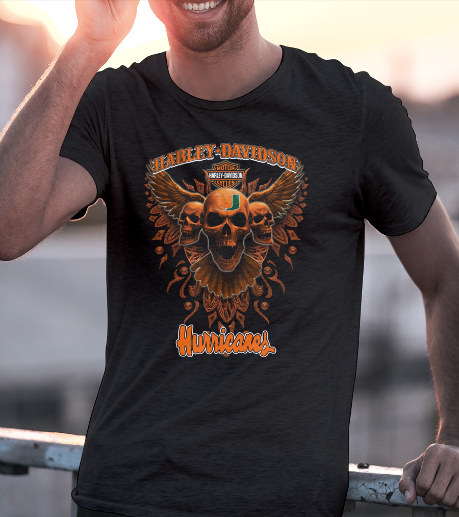 Harley Davidson Miami Hurricanes Skulls Ncaa T-Shirt