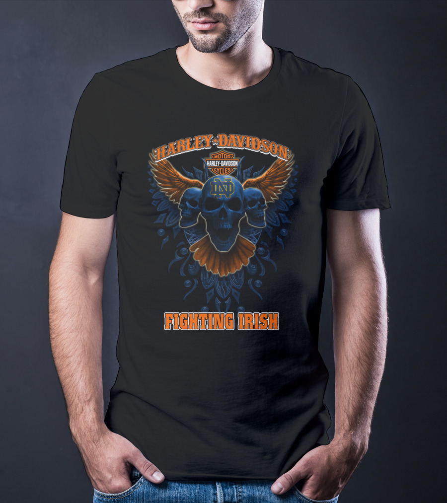 Harley Davidson Motorcycles Notre Dame Fighting Irish Skulls Wings T-Shirt