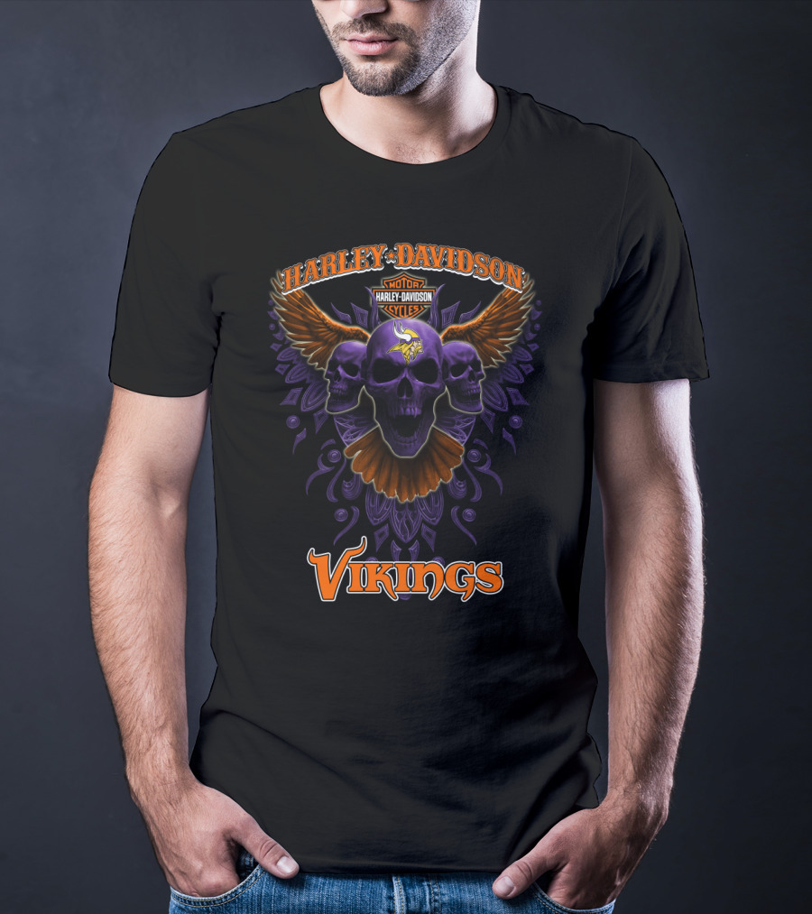 Harley Davidson Vikings Minnesota Nfl Skulls Art T-Shirt