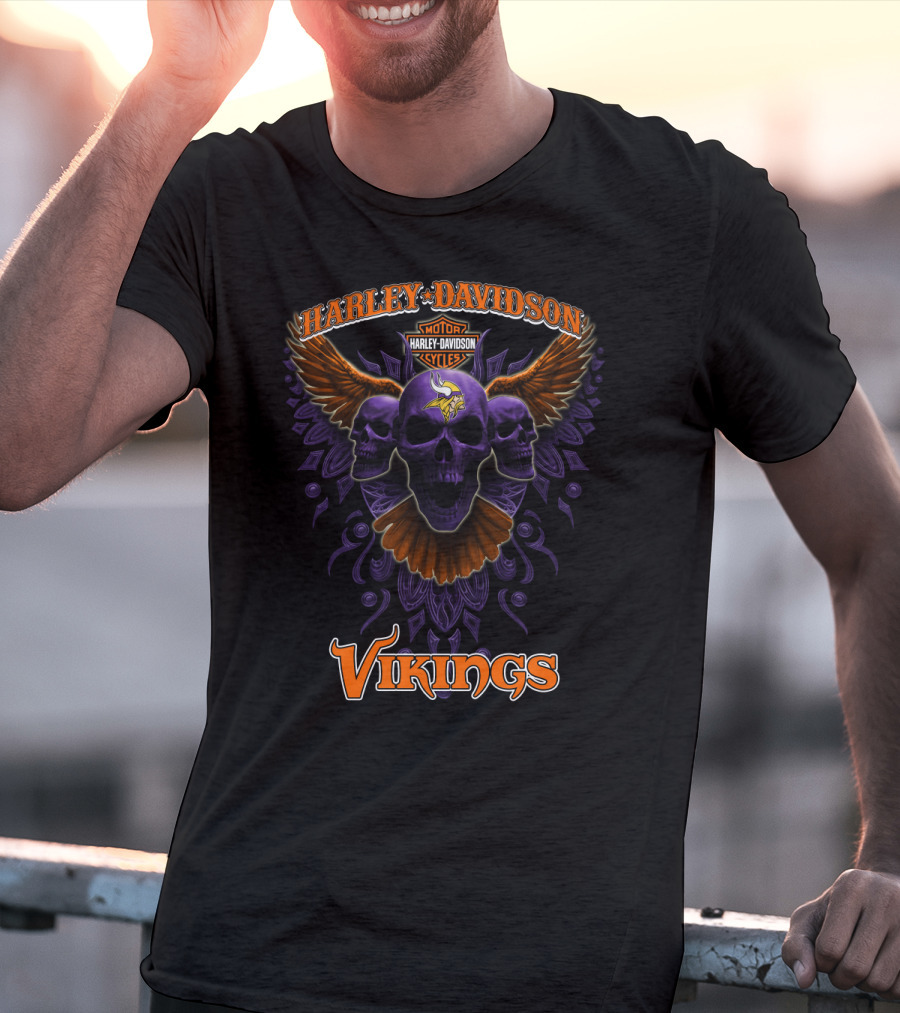 Harley Davidson Vikings Minnesota Nfl Skulls Art T-Shirt