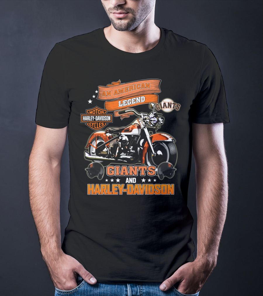An American Legend Giants And Harley Davidson T-Shirt