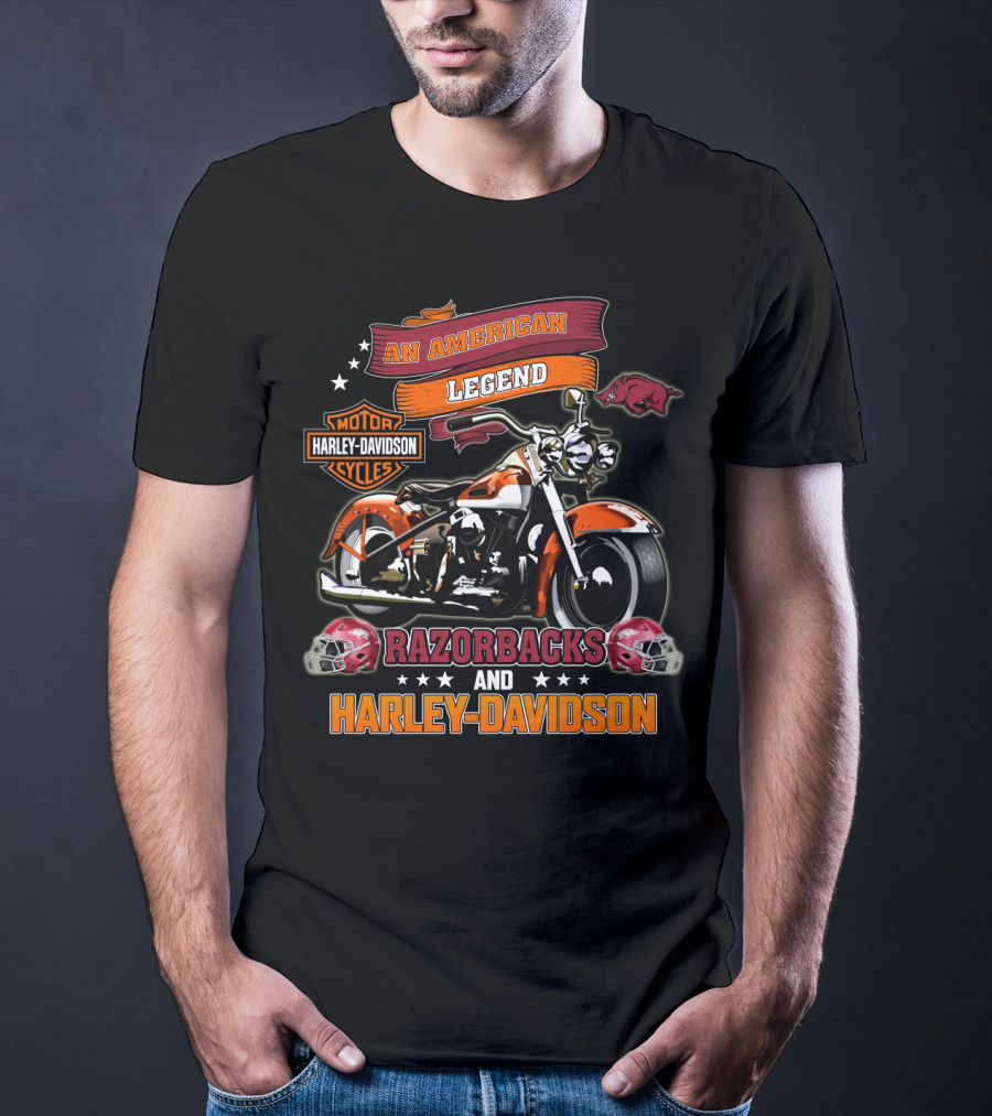 An American Legend Razorbacks And Harley Davidson Motor Cycles T-Shirt