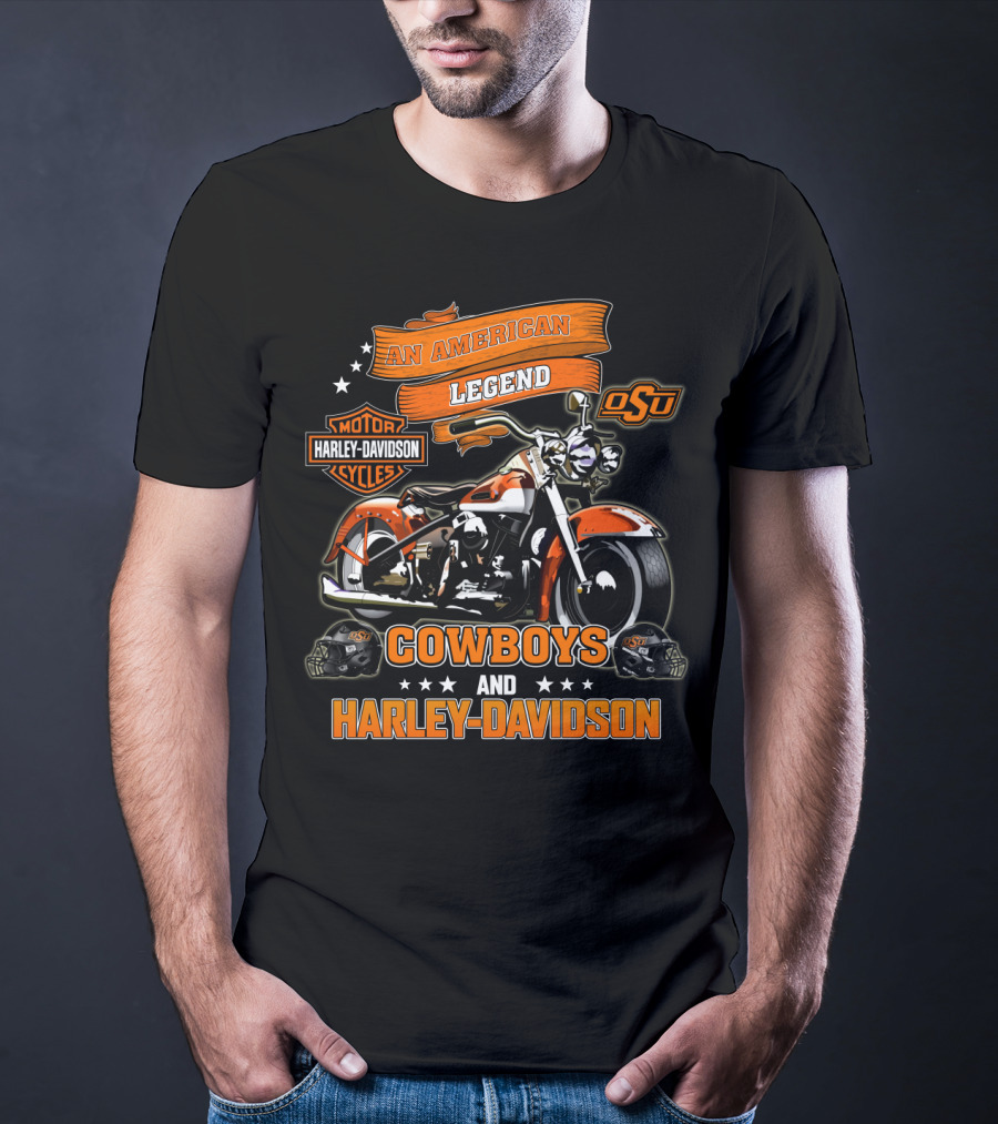 An American Legend Oklahoma State Cowboys And Harley Davidson Osu Motor Cycles T-Shirt