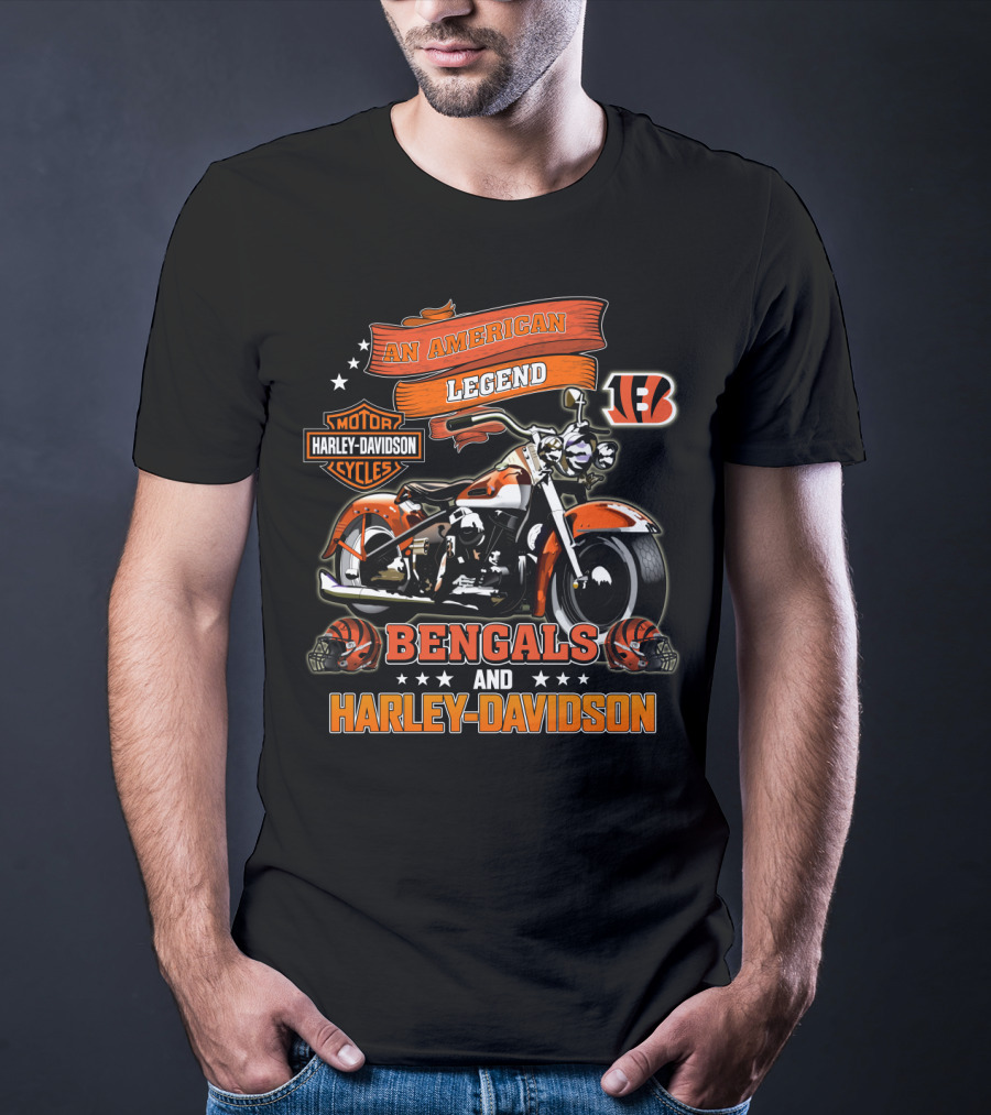 An American Legend Cincinnati Bengals And Harley Davidson Motor Cycles T-Shirt