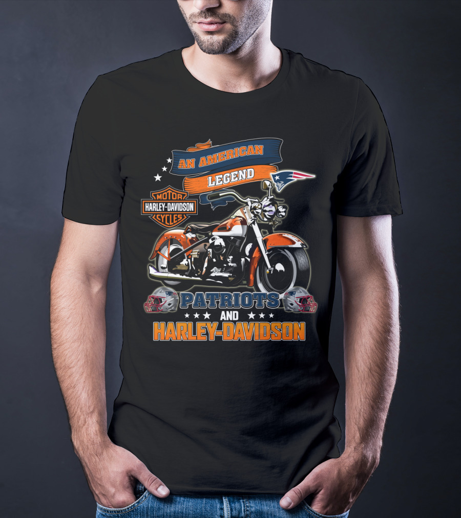 An American Legend New England Patriots Harley Davidson Motor Cycles T-Shirt