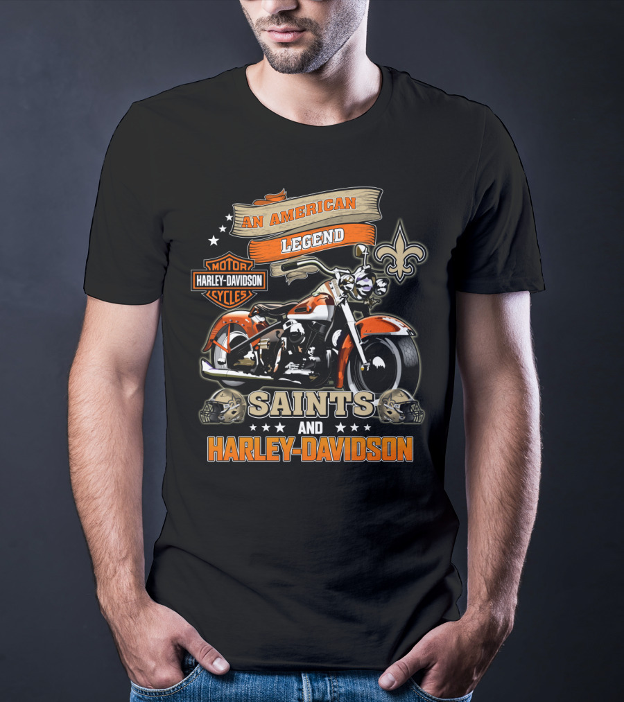 An American Legend Saints And Harley Davidson Motor Cycles T-Shirt