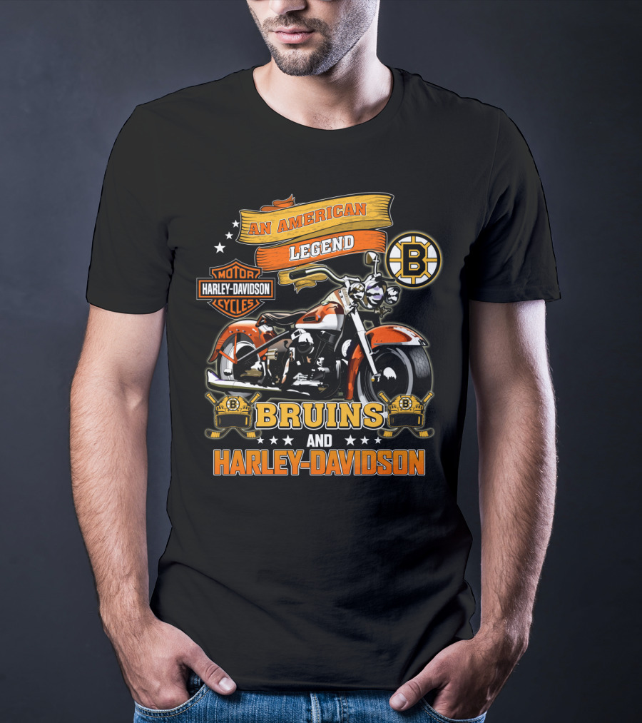 An American Legend Bruins And Harley Davidson Motor Cycles T-Shirt
