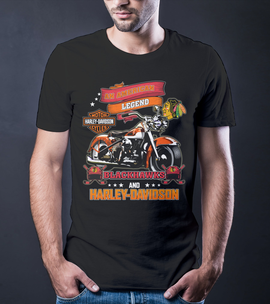 An American Legend Blackhawks And Harley Davidson T-Shirt