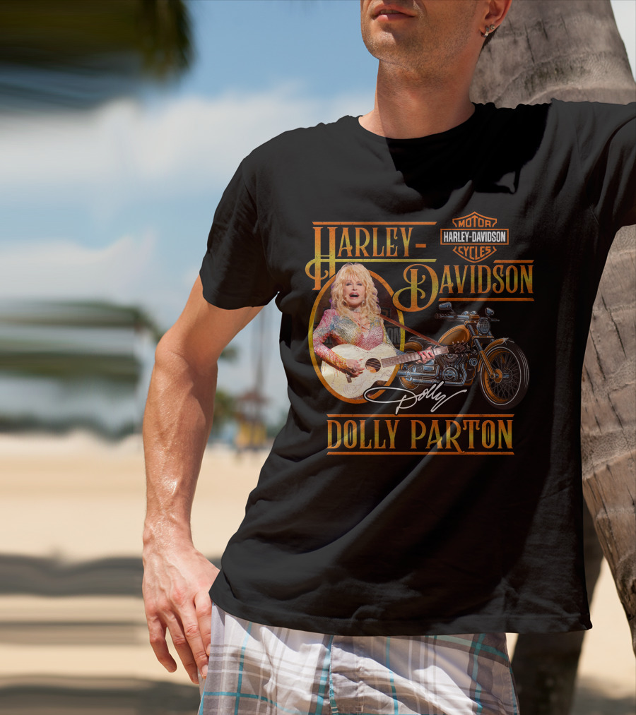 Harley Davidson Dolly Parton Motorcycle Logo And Signature T-Shirt