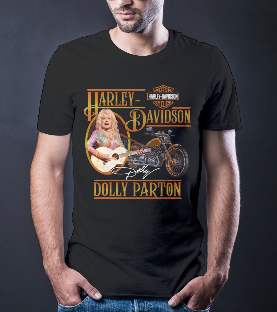 Harley Davidson Dolly Parton Motorcycle Logo And Signature T-Shirt