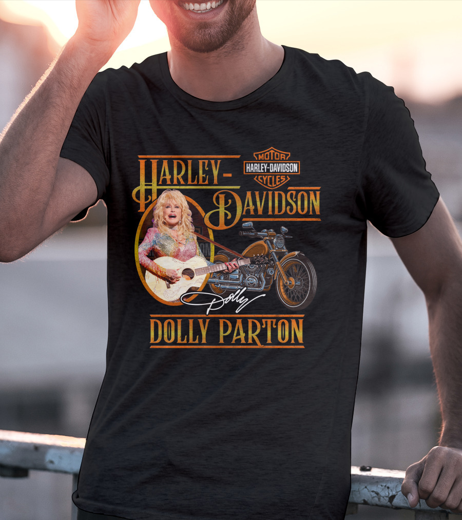 Harley Davidson Dolly Parton Motorcycle Logo And Signature T-Shirt