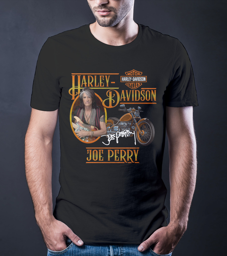 Harley Davidson Motorcycles Joe Perry Signature With Guitar And Motorcycle T-Shirt