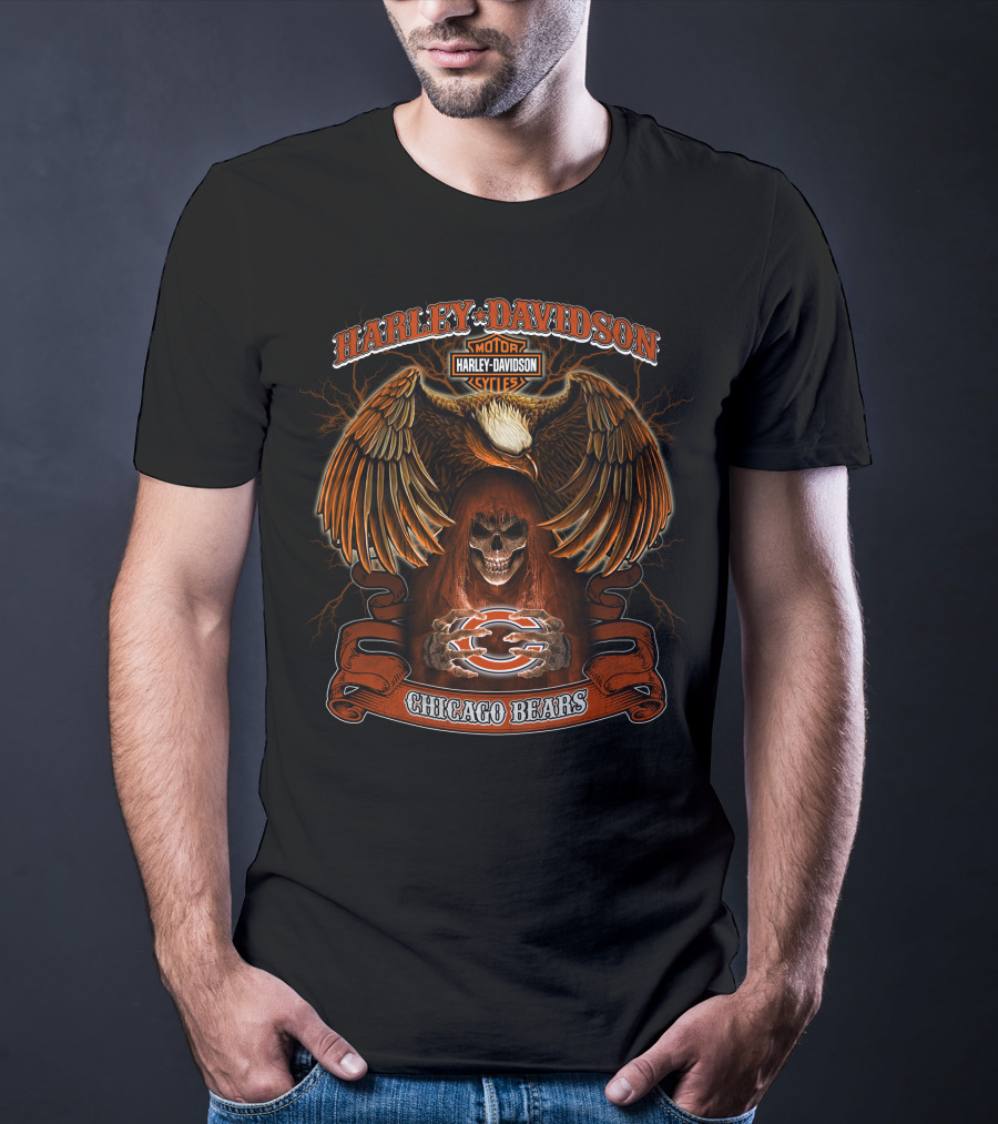 Harley Davidson Chicago Bears Nfl Skull Eagle T-Shirt