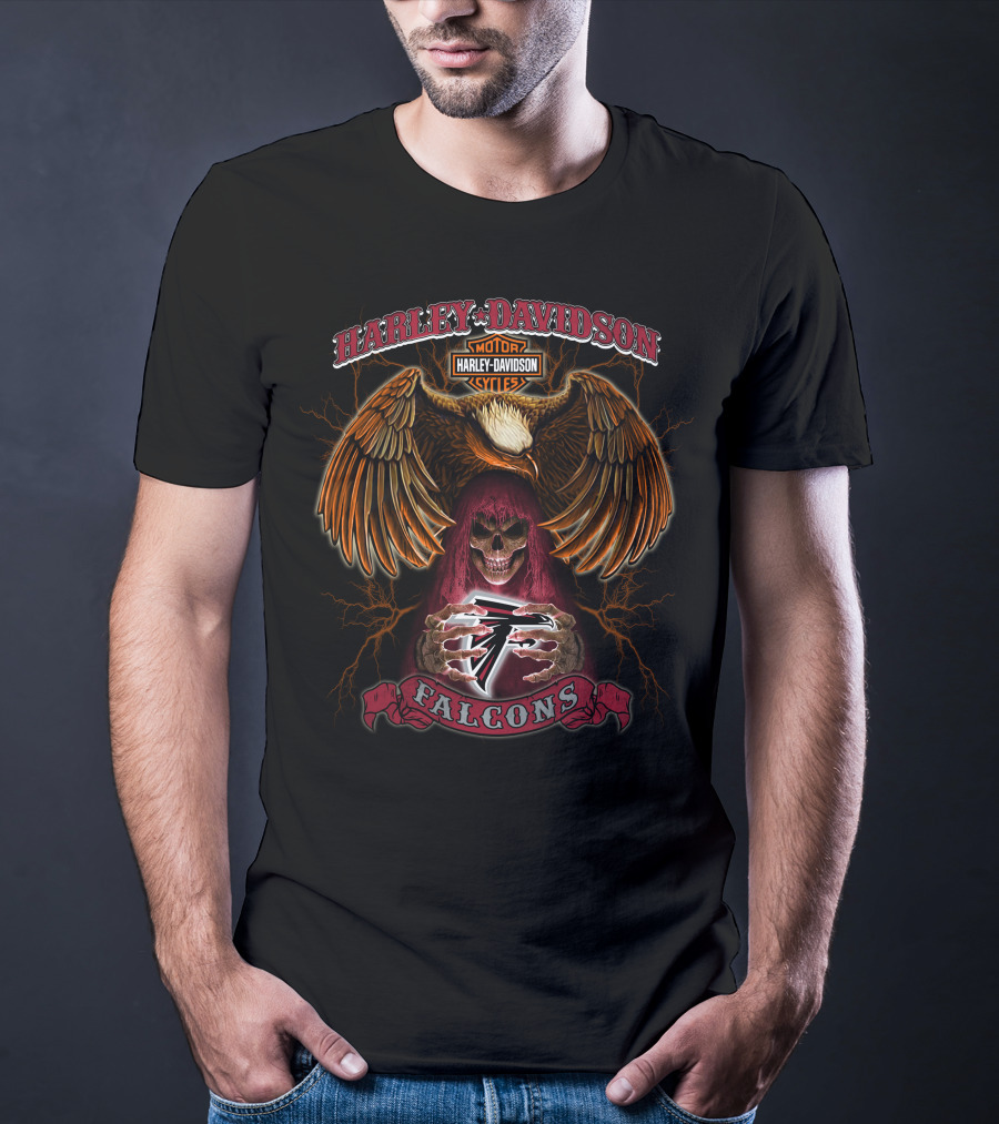 Harley Davidson Falcons Eagle Skull Atlanta Nfl T-Shirt