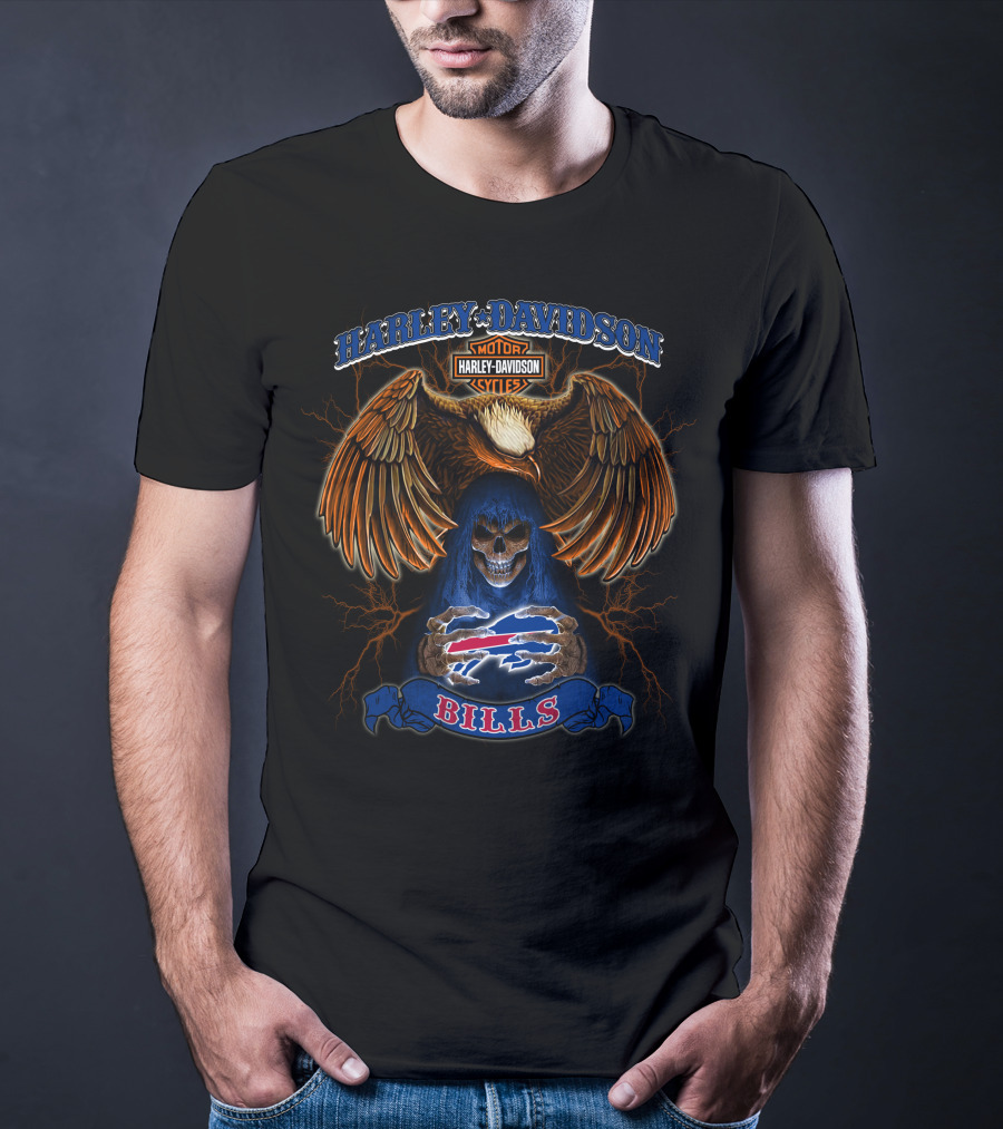 Harley Davidson Motorcycles Eagle Skull Bills Nfl T-Shirt