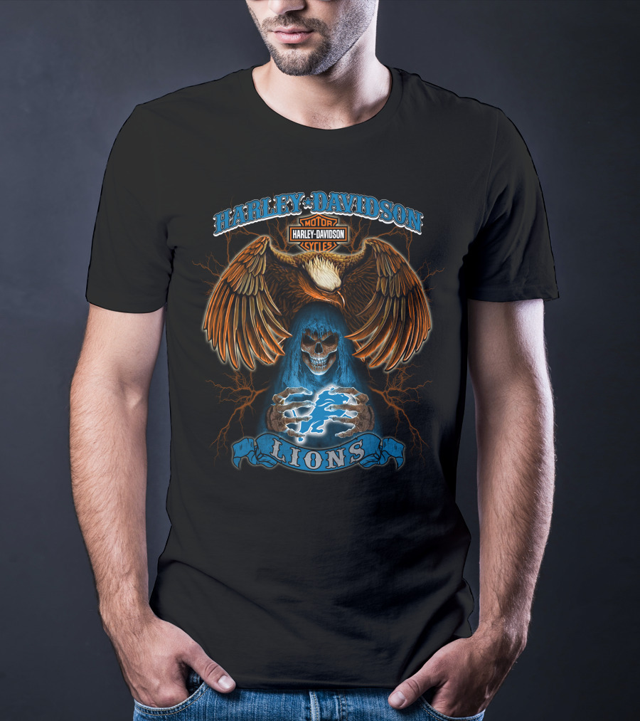 Harley Davidson Lions Eagle Skull Motorcycles Lightning T-Shirt