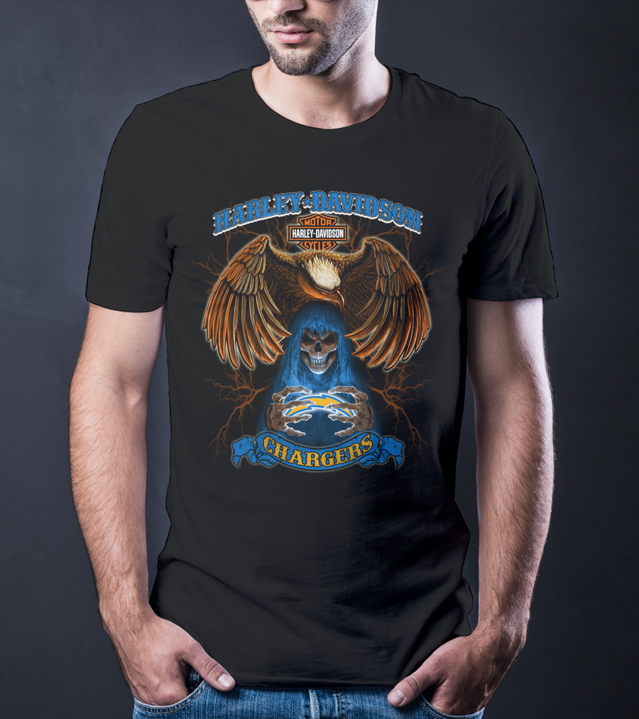 Harley Davidson Los Angeles Chargers Nfl Motorcycles Cycles Eagle Skeleton T-Shirt
