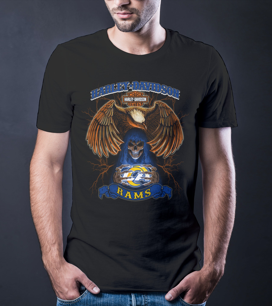 Harley Davidson Motorcycles Los Angeles Rams Nfl Eagle Skull T-Shirt