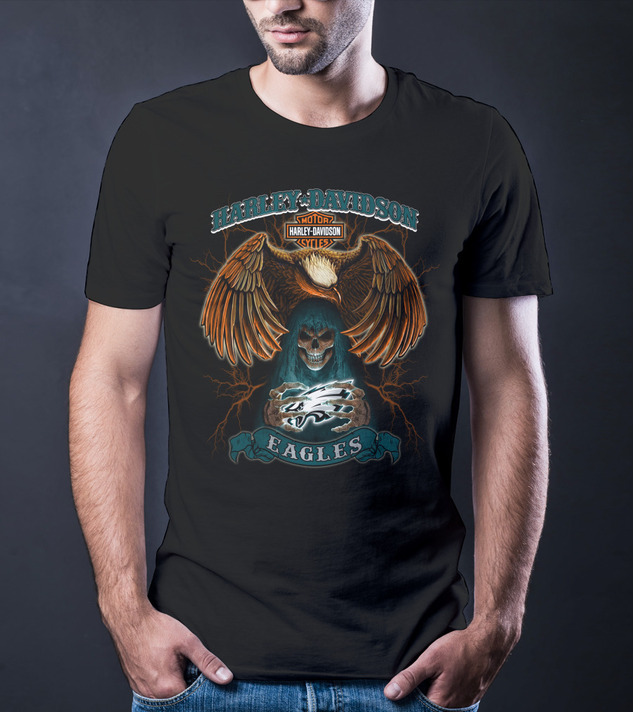 Harley Davidson Eagles Skull And Lightning Rider T-Shirt
