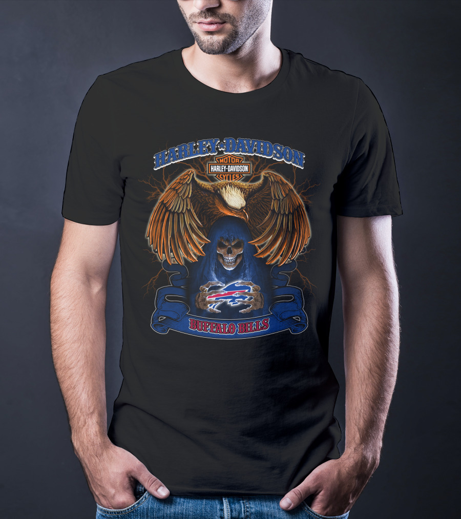 Harley Davidson Motorcycle Skull And Eagle Buffalo Bills Nfl T-Shirt