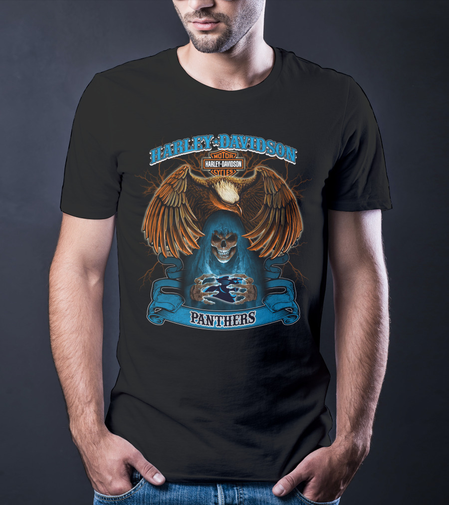 Harley Davidson Motor Cycles Panthers Eagle Skull T-Shirt
