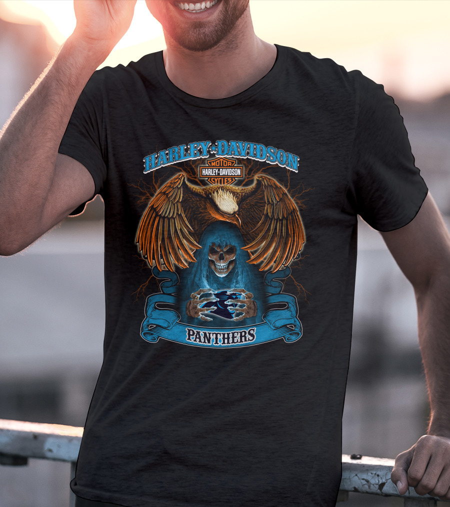 Harley Davidson Motor Cycles Panthers Eagle Skull T-Shirt