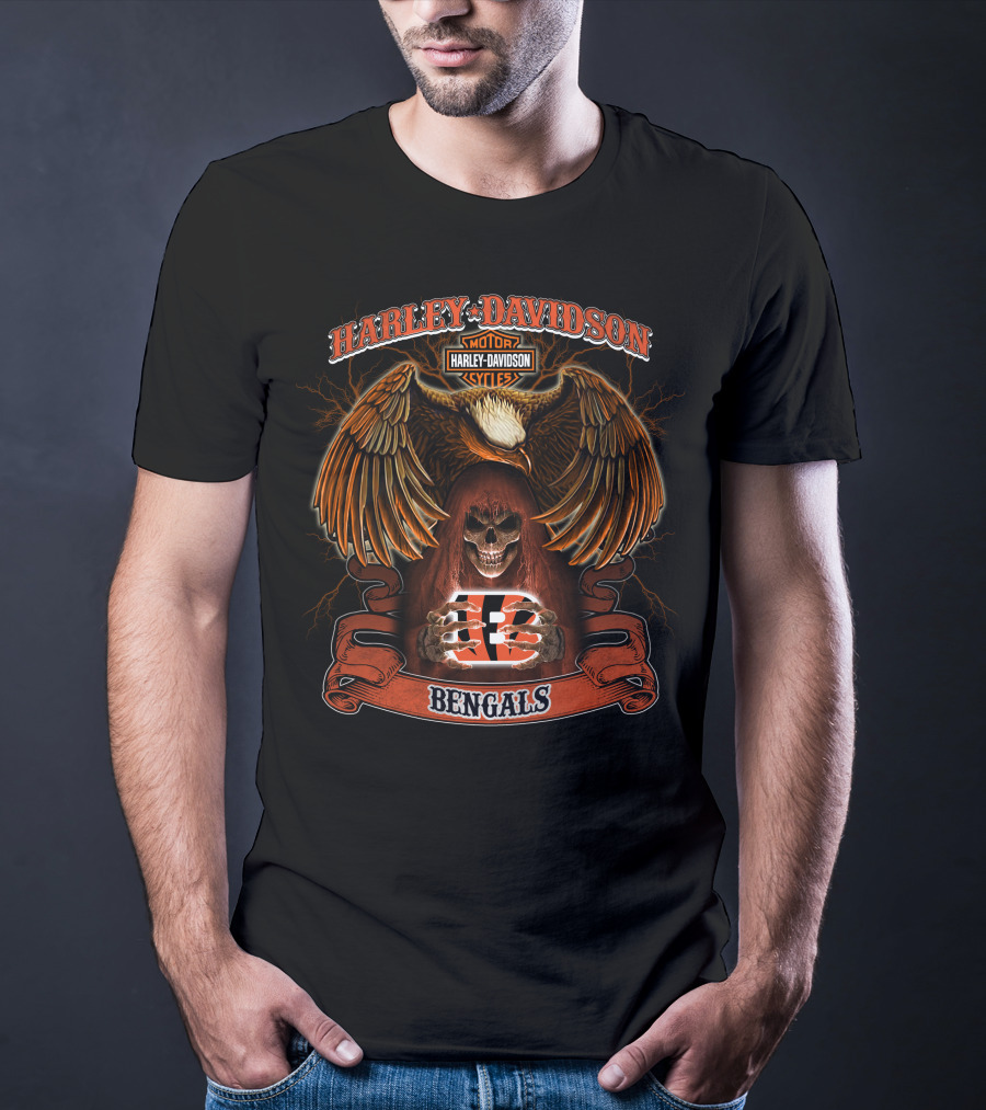 Harley Davidson Motorcycles Eagle Cincinnati Bengals Nfl T-Shirt