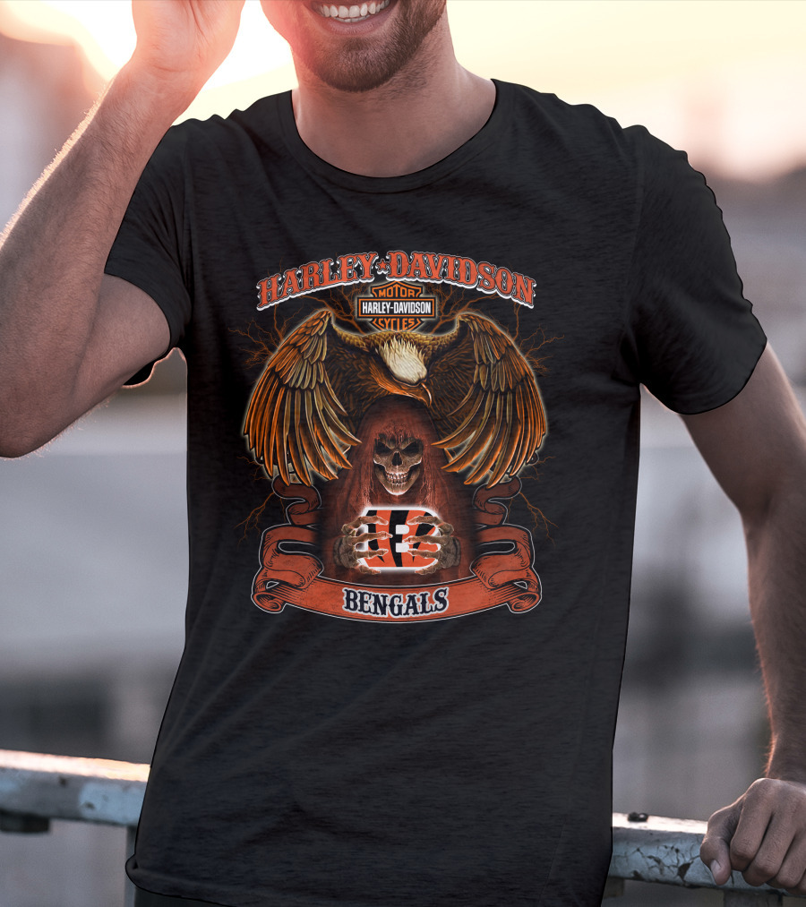 Harley Davidson Motorcycles Eagle Cincinnati Bengals Nfl T-Shirt