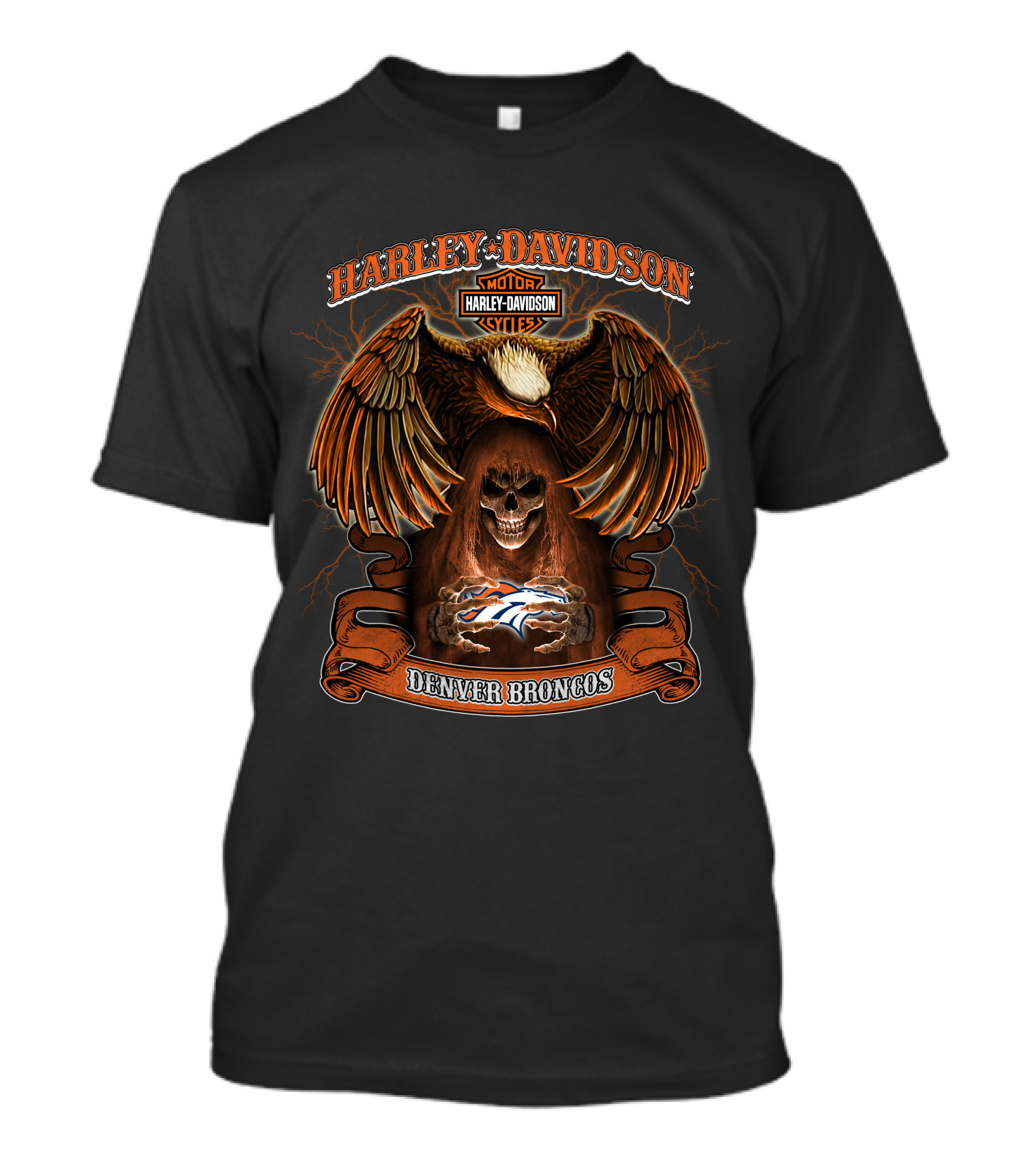 Harley Davidson Denver Broncos Nfl Eagle Skull T-Shirt