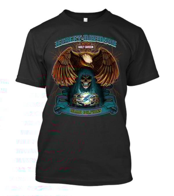 Harley Davidson Motorcycles Miami Dolphins Eagle Skull T-Shirt