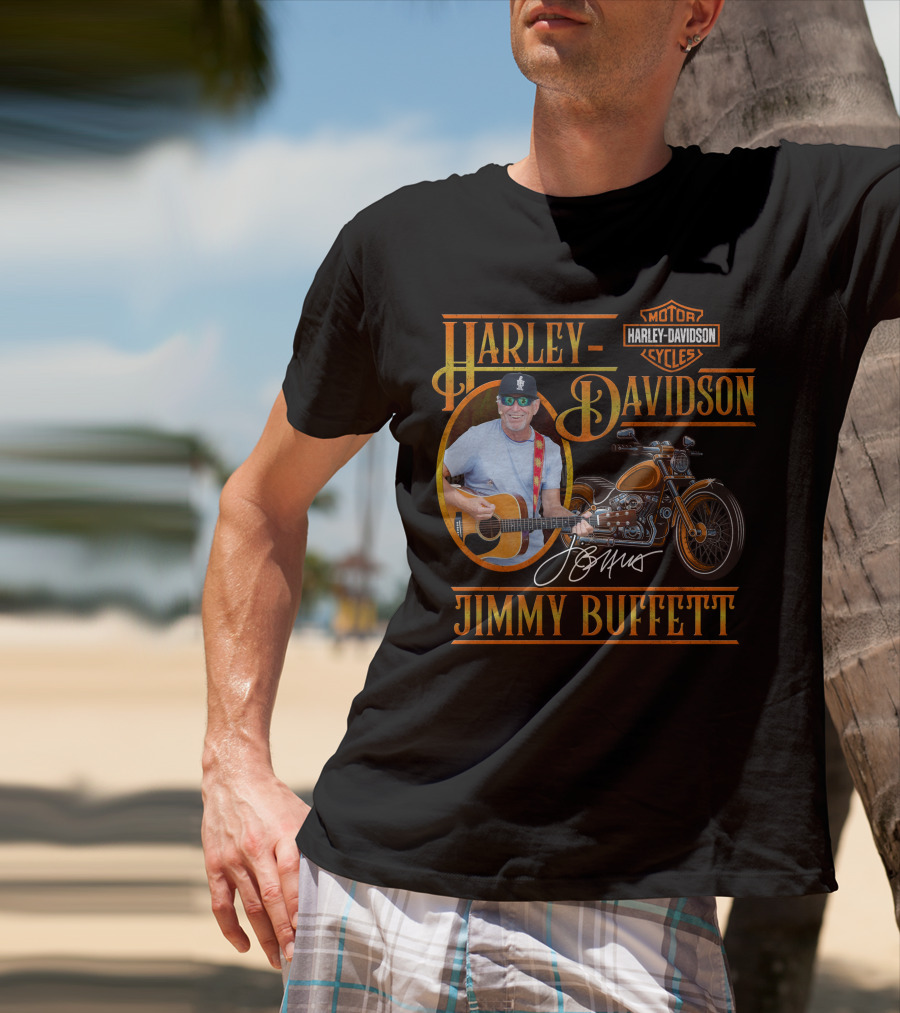 Harley Davidson Motor Cycles Jimmy Buffett Guitar Signature T-Shirt