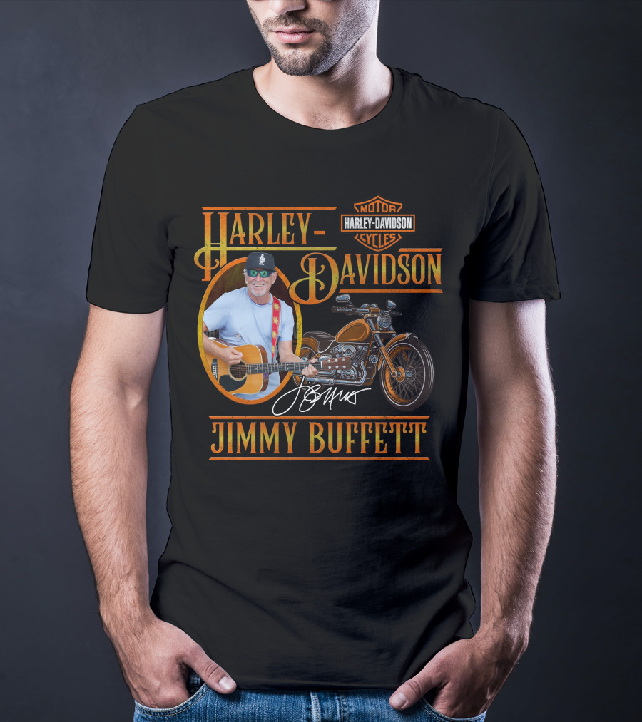 Harley Davidson Motor Cycles Jimmy Buffett Guitar Signature T-Shirt