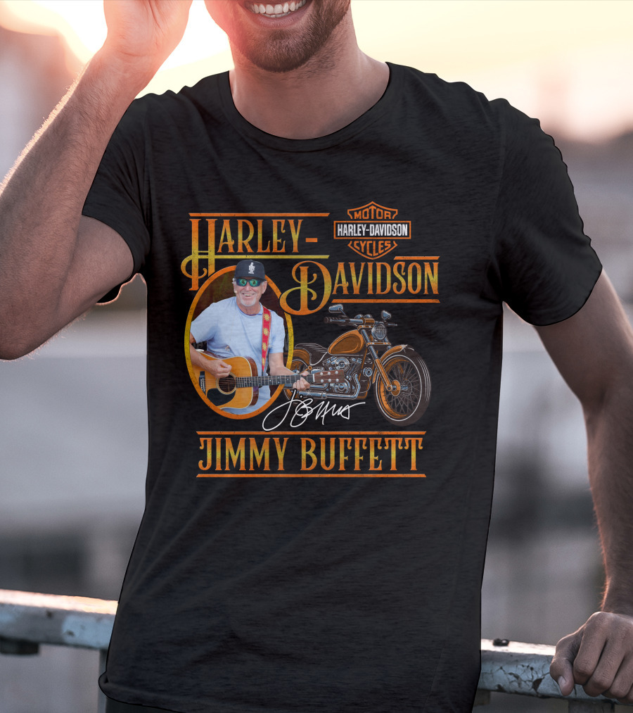 Harley Davidson Motor Cycles Jimmy Buffett Guitar Signature T-Shirt