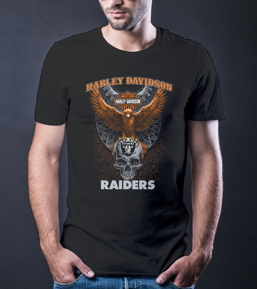 Harley Davidson Motor Cycles Raiders Eagle Skull Las Vegas Raiders Nfl T-Shirt