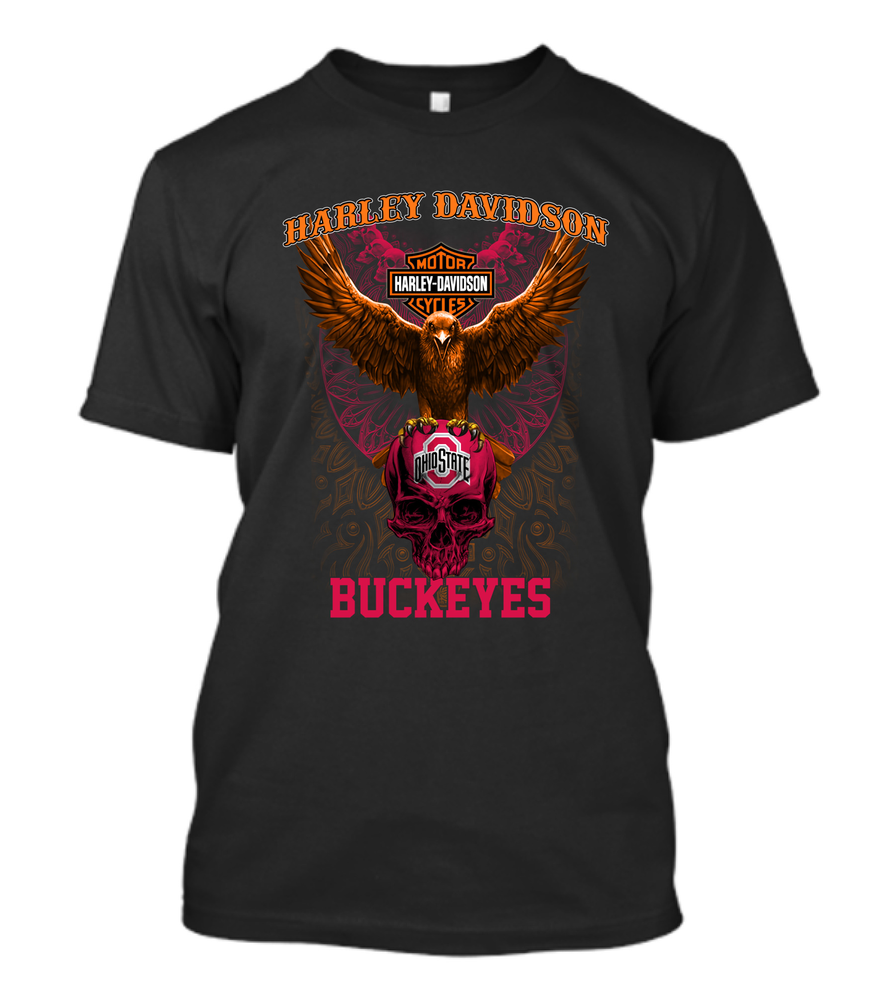 Harley Davidson Ohio State Buckeyes Motor Cycles Eagle Skull T-Shirt